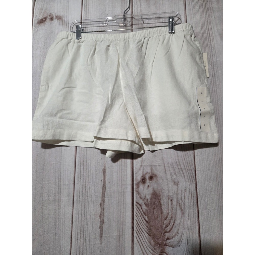 A New Day Womens White Linen Blend Elastic Waist Pull On Shorts Large NWT
